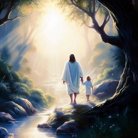Jesus Christ with Child Walking Towards Paradise Oil Painting Art Print - Picture 4 of 7